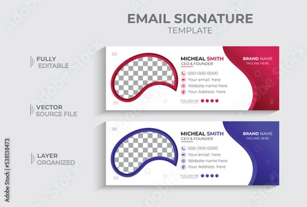 Fototapeta Creative email signature design, professional vector landscape e-footer, elegant web social media cover