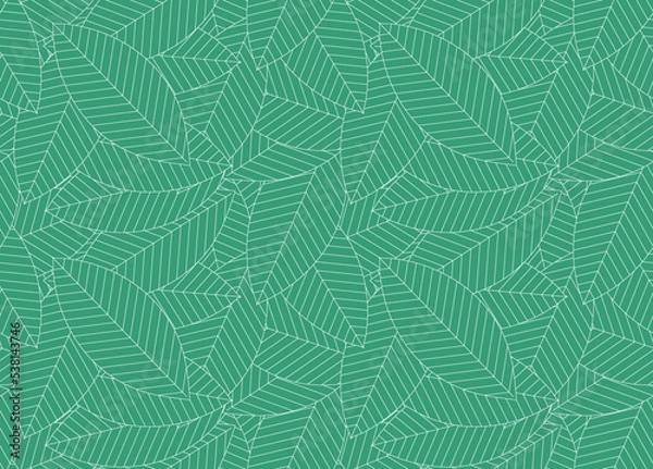 Obraz 敷き詰められた葉っぱ、新緑の背景イラスト、若葉のリピートパターン、新緑の壁紙、若葉のテキスタイル、リーフのテキスタイルデザイン