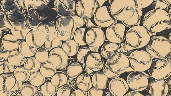 Obraz many old baseball balls illustration