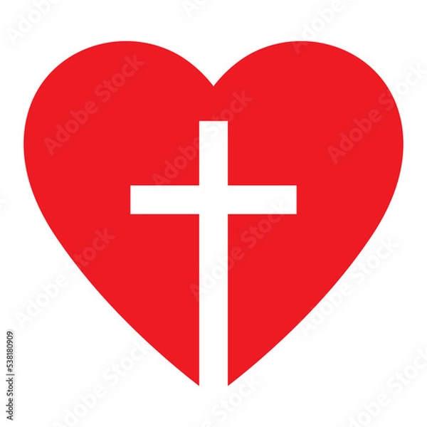 Obraz Christian cross icon in the heart inside.  Jesus love symbol. God vector illustration.