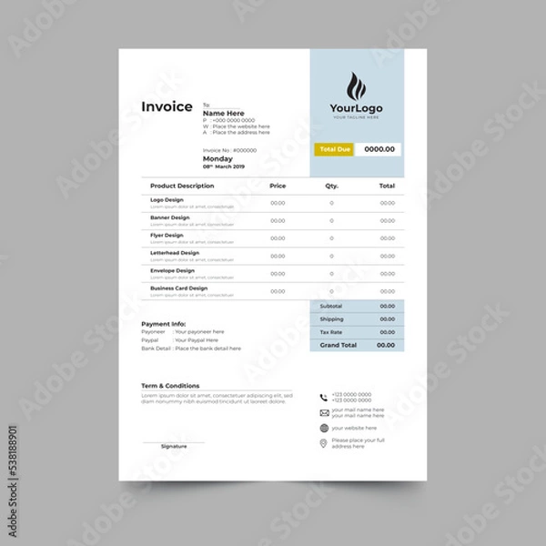 Fototapeta Modern minimal business invoice template design