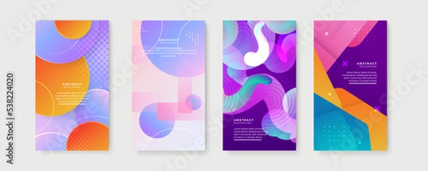 Fototapeta Vector set of colourful social media stories design templates, backgrounds with copy space for text. Trendy editable template for social networks stories, vector illustration. Design for social media.