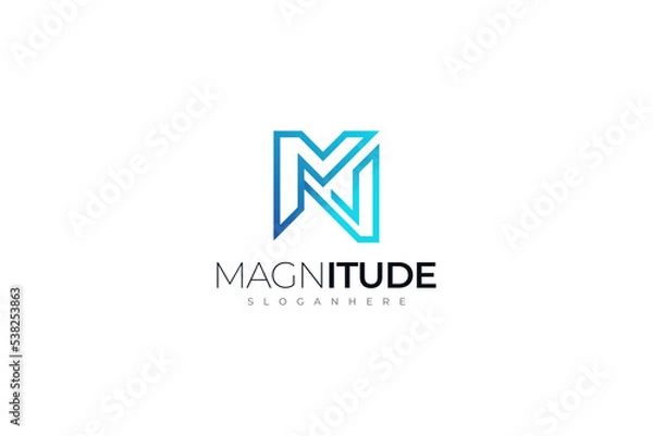 Fototapeta MN Logo with Abstract and Modern Concept in Blue Gradient and Line Style. Suitable for Business and Technology Logo
