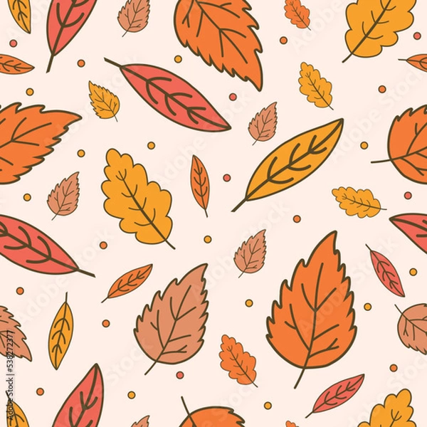 Fototapeta Orange autumn leaves background, fall leaf seamless pattern