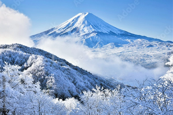 Obraz 富士山と雪景色