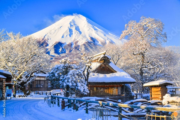 Obraz 富士山と雪景色