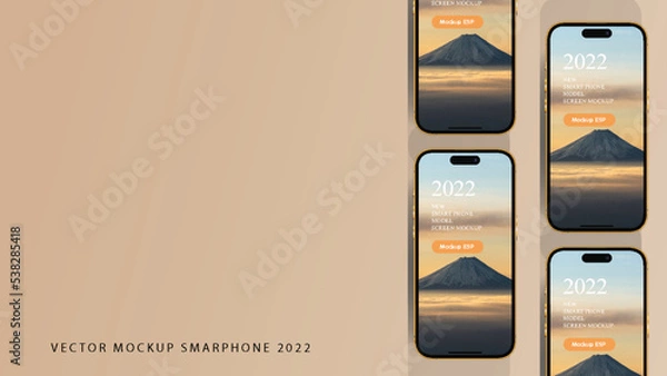 Fototapeta New iPhone 14 Pro mockup. iPhone 14 realistic vector. Phone mockup in front. Vector illustration. Smartphone mockup collection	