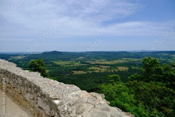 Fototapeta view from castle ruin with hills and fields