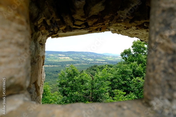 Fototapeta view from castle ruin with hills and fields