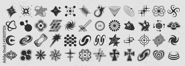 Fototapeta Retro Y2K star elements. Universal shapes for design, projects, posters, banners and business cards. Elements collection
