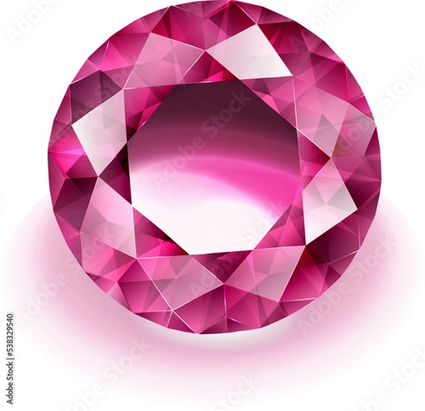Obraz Sparkling ruby on white background - realistic pink diamond illustration