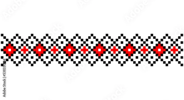 Obraz Embroidered good like old handmade cross-stitch ethnic Ukraine pattern. Ukrainian towel ornament, rushnyk called, vector.