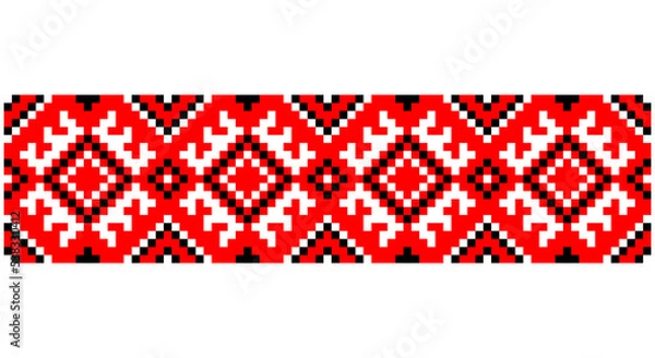 Obraz Embroidered good like old handmade cross-stitch ethnic Ukraine pattern. Ukrainian towel ornament, rushnyk called, vector.