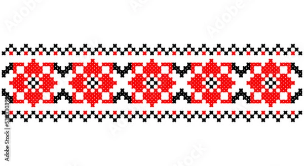 Obraz Embroidered good like old handmade cross-stitch ethnic Ukraine pattern. Ukrainian towel ornament, rushnyk called, vector.