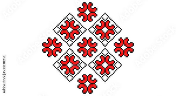 Obraz Embroidered good like old handmade cross-stitch ethnic Ukraine pattern. Ukrainian towel ornament, rushnyk called, vector.