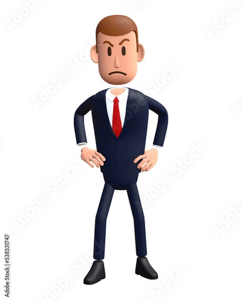 Fototapeta 3D cartoon businessman with mad gesture. Businessman 3D character