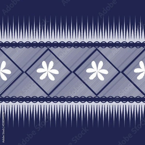 Fototapeta Vector ikat geometric traditional style with blue color seamless pattern background. Use for fabric, textile, decoration elements.