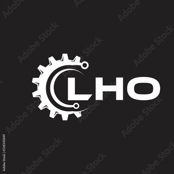 Fototapeta LHO letter technology logo design on black background. LHO creative initials letter IT logo concept. LHO setting shape design.
