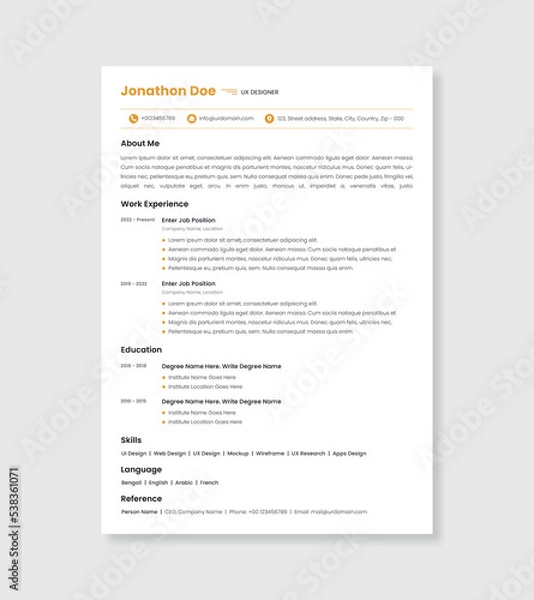 Fototapeta Minimal CV Design. Minimal Resume Design.