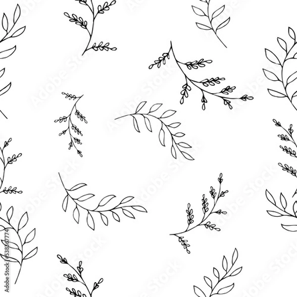 Fototapeta Print. VeVector seamless pattern of grass and flowers 