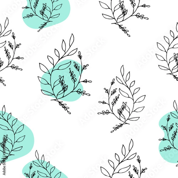 Fototapeta Print. VeVector seamless pattern of grass and flowers green