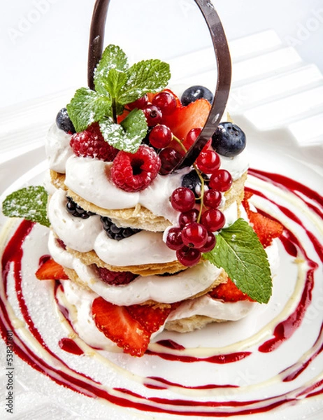 Obraz Beautiful decorated cake, heart with strawberry