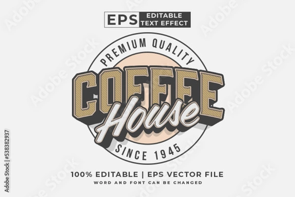 Fototapeta Editable text effect coffee house logo 3d vintage style premium vector