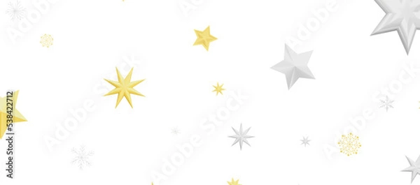 Fototapeta golden openwork shiny snowflakes, star, 3D rendering.