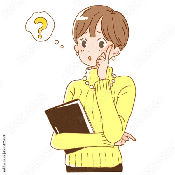 Fototapeta 手を顔に当てて考えるショートカットの女性