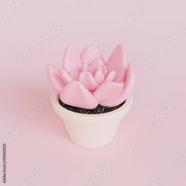 Fototapeta 3d model of a succulent in a pot. A beautiful houseplants. Computer graphics.
