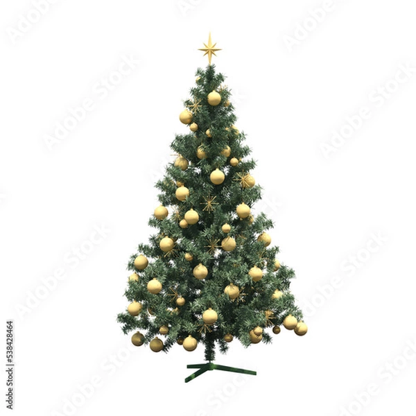 Fototapeta Christmas tree with decorations, isolate on a transparent background, 3d illustration, cg render