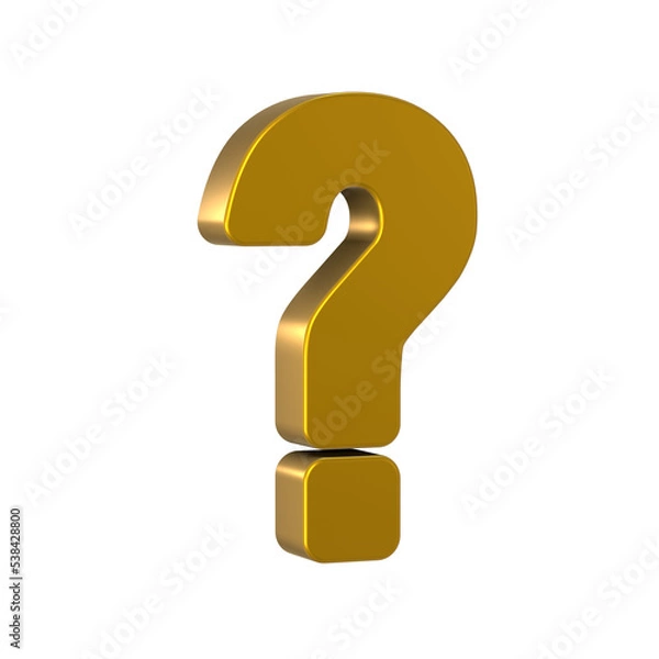 Fototapeta Golden question mark. Isolated on transparent background. 3d render