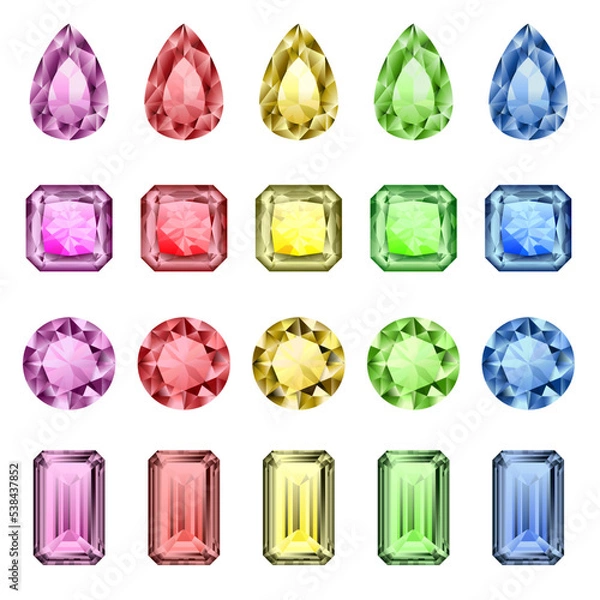 Obraz Collection of colorful diamonds in four shapes - tear, princess, round and octagon