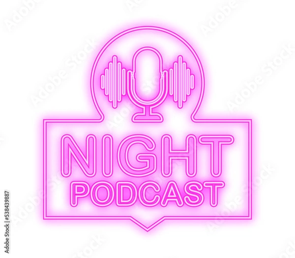 Fototapeta Night Podcast neon icon, vector symbol in flat isometric style isolated on white background. Vector stock illustration