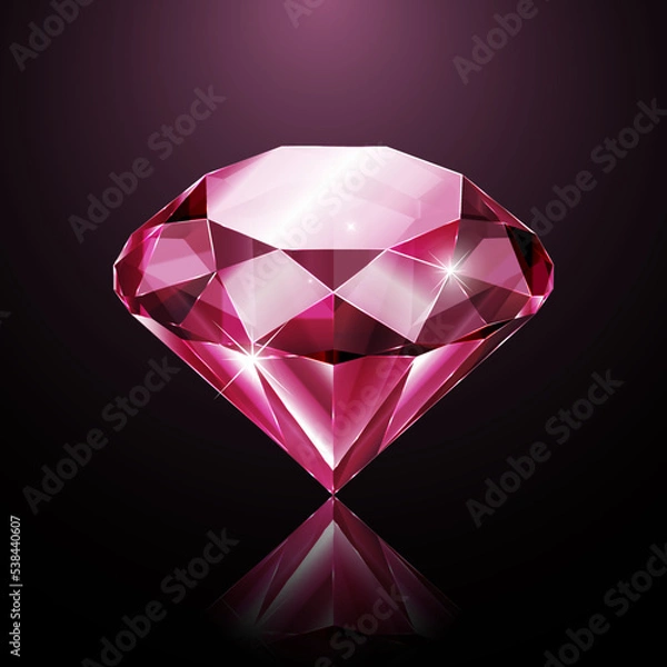 Fototapeta Bright shimmering ruby vector illustration of red diamond on black background