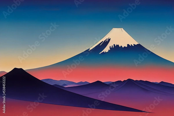 Fototapeta Japanese ancient drawing style of landscape with Fuji mountain featured.