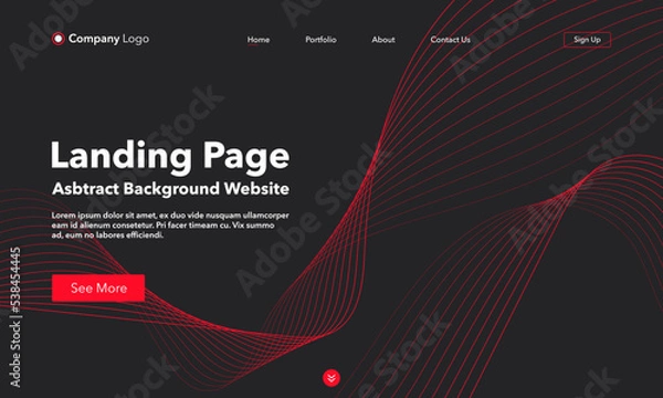 Fototapeta Landing Page. Abstract background website. Template for websites, or apps. Modern black with red design. Abstract vector style