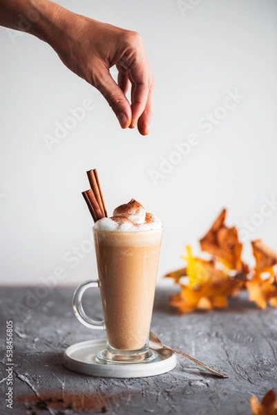 Obraz Spicy latte with pumpkin and whipped cream