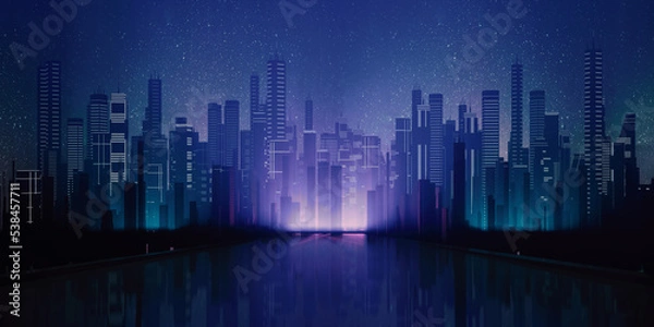 Fototapeta 3D dark city of cyberspace metaverse digital landscape of futuristic background concept. 3d illustration rendering