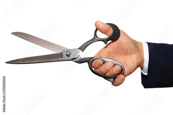 Fototapeta Gesture series: hand holding size scissors.