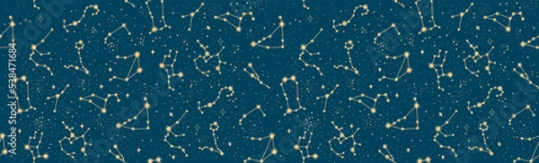 Fototapeta  Star signs of the zodiac. vector illustration. Astrological drawing of the constellations. on a black background. Read the natal chart. Starry sky. magic illustration. Astrological forecast.