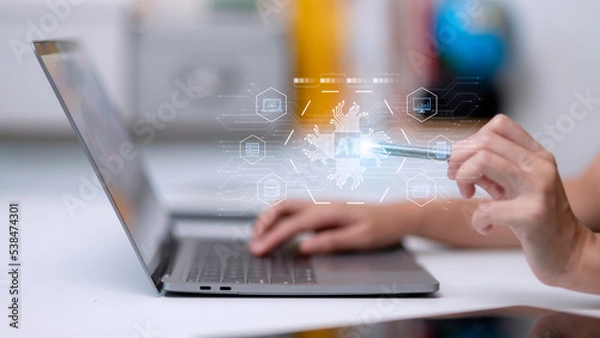 Fototapeta Digital transformation technology strategy, IoT, internet of things. transformation of ideas and the adoption of technology in business in the digital age, enhancing global business capabilities. Ai