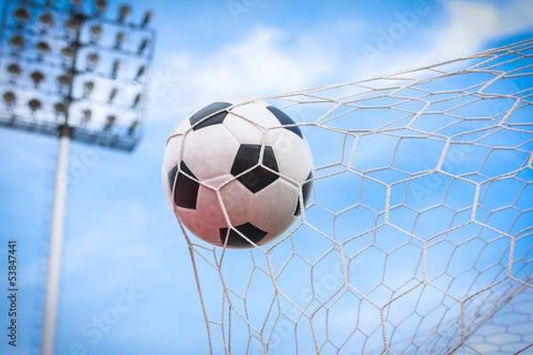 Fototapeta football in goal net
