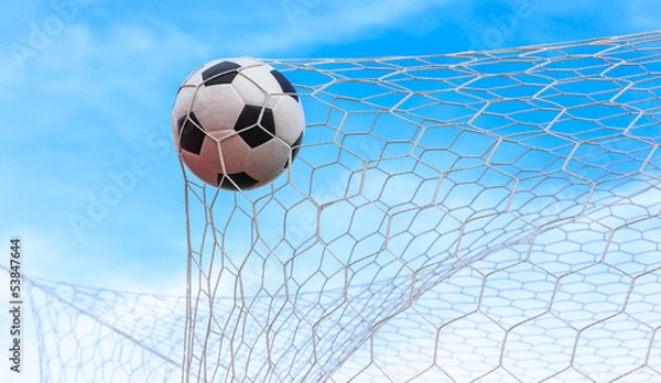 Fototapeta soccer ball in goal net