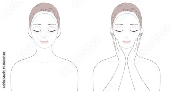 Obraz フェイスパックで肌を保湿する女性　ポーズセット