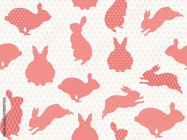 Fototapeta ウサギのシルエットと和柄