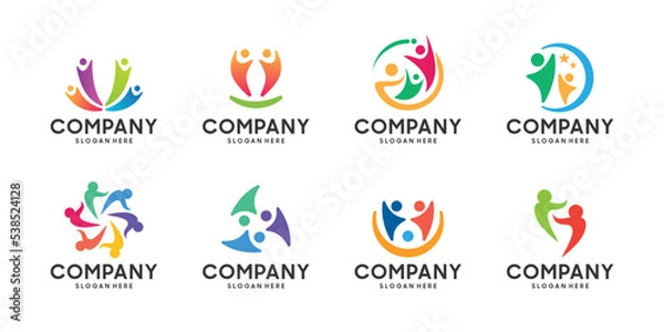 Obraz set of creative human unity logo design collection.