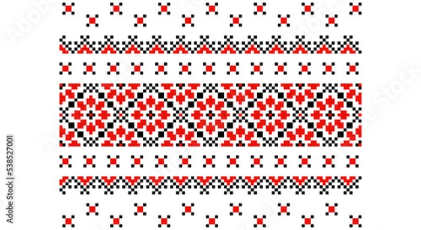 Obraz Embroidered good like old handmade cross-stitch ethnic Ukraine pattern. Ukrainian towel ornament, rushnyk called, vector.