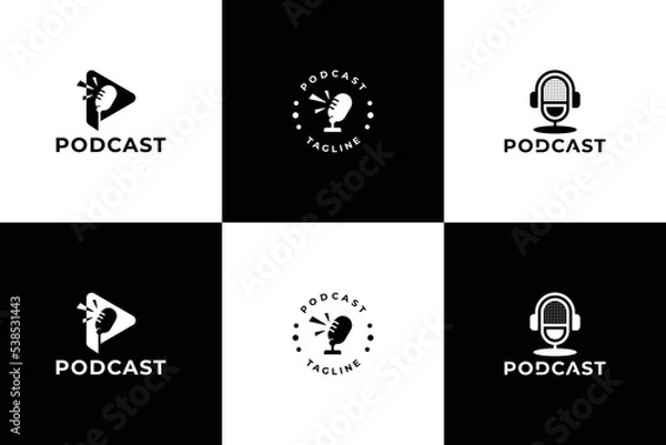 Obraz set of silhouette podcast logo design collection.