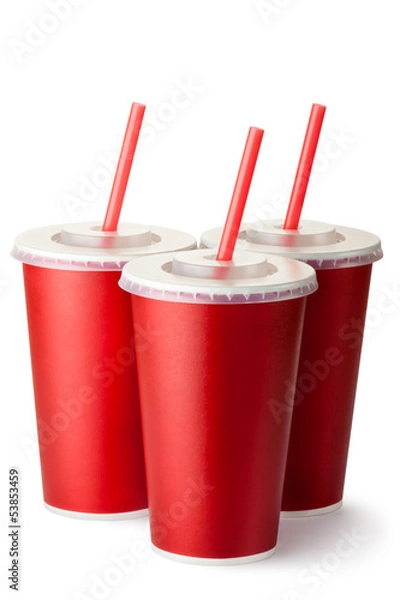 Obraz Three red cardboard cups with a straws